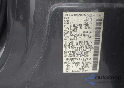 2007 Nissan Xterra S from USA, damaged, VIN 5N1AN08W97C521950